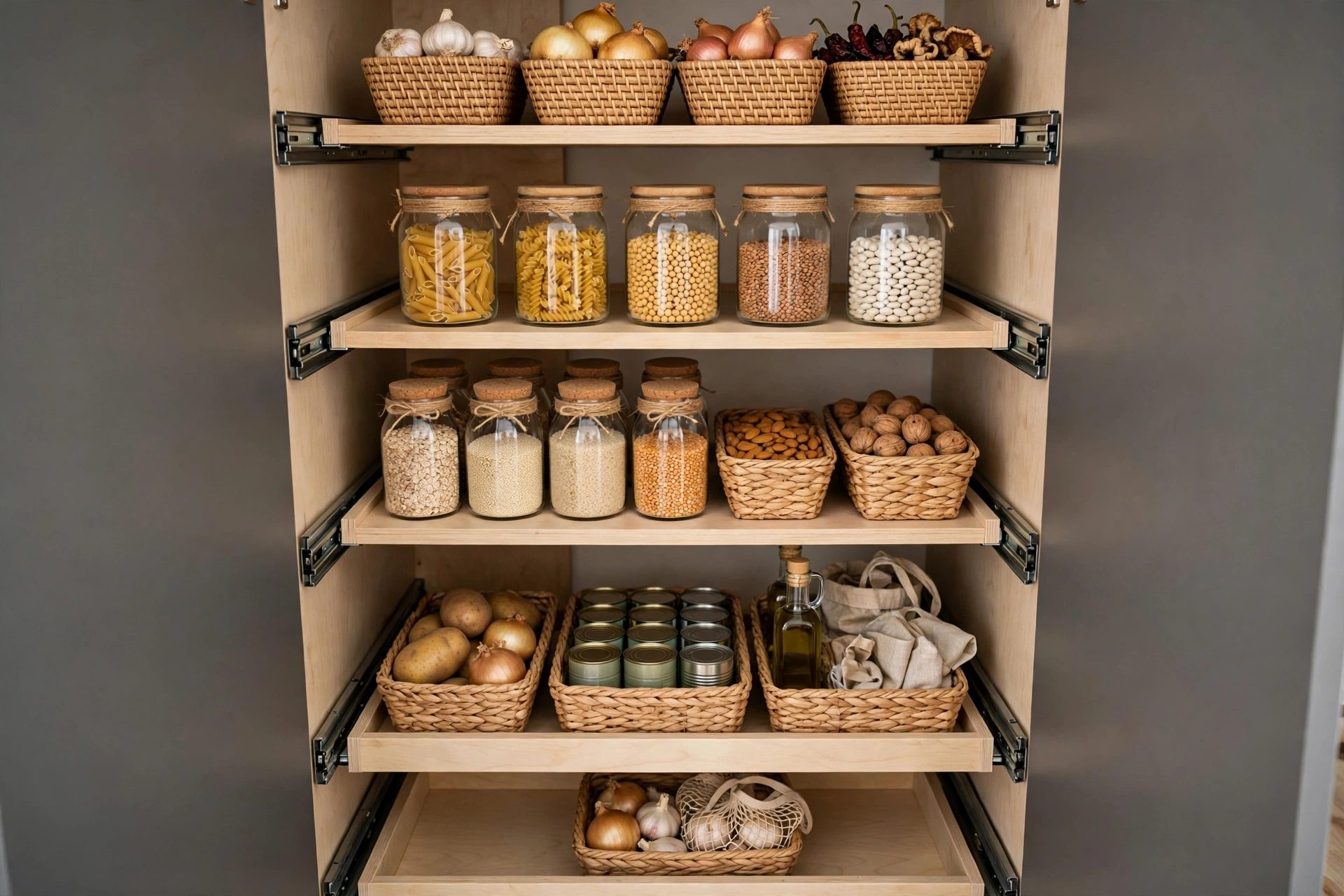 Kitchen Pantry Designs That Maximize Food Storage and Improve Organization in Narrow Spaces